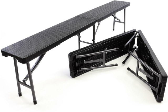 VCM Partybank 2er Set Klappbanken in Rattan-Optik, schwarz, B: 25 cm, T: 180 cm, H: 43 cm - Bild 1