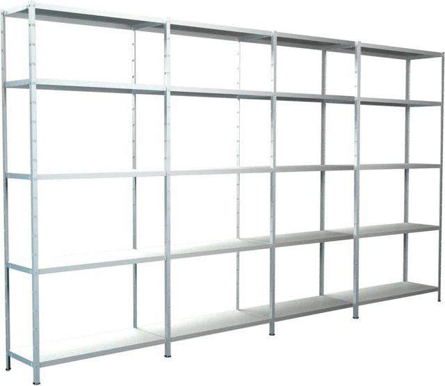 Schulte Steck-Grund- und 3 x Anbauregale Weiß, B/H/T: 400 x 200 x 35 cm - Bild 1