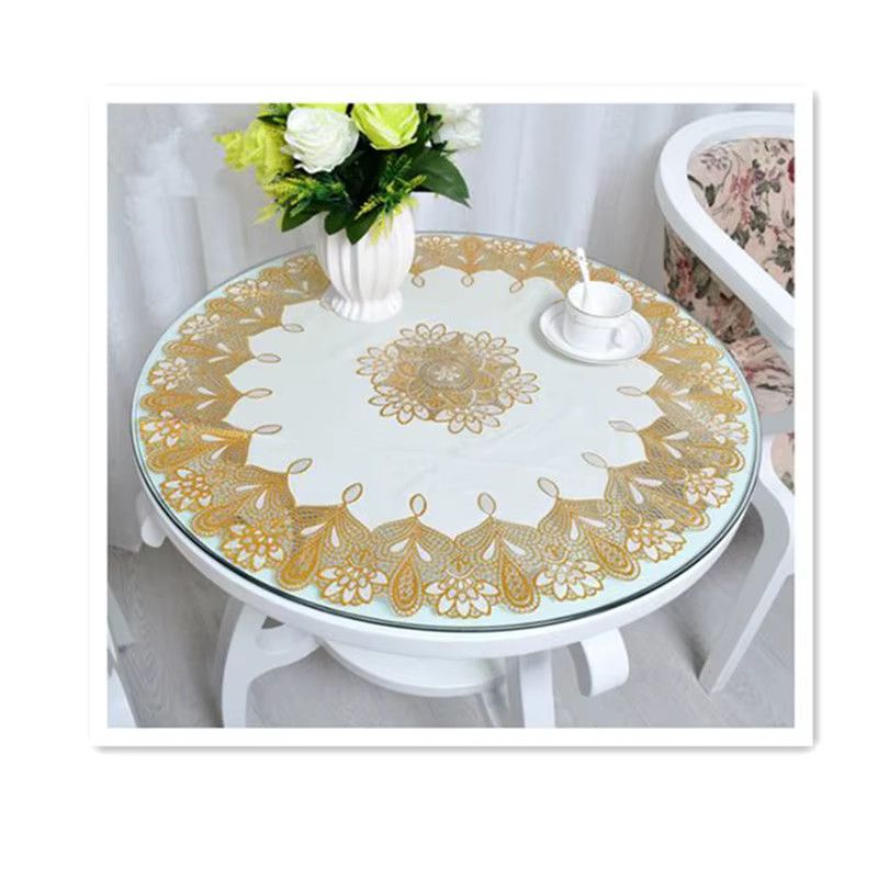 Beeinch Runde Tischdecke aus PVC wasserdicht und ölbeständig in Weiß und Gold, Durchmesser: 70 cm - Bild 3