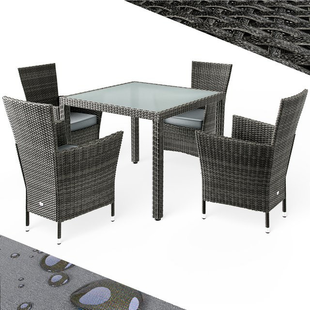 CASARIA Polyrattan Garten-Sitzgruppe Bali 5-teilig in Grau/Anthrazit mit Glastisch - Bild 1