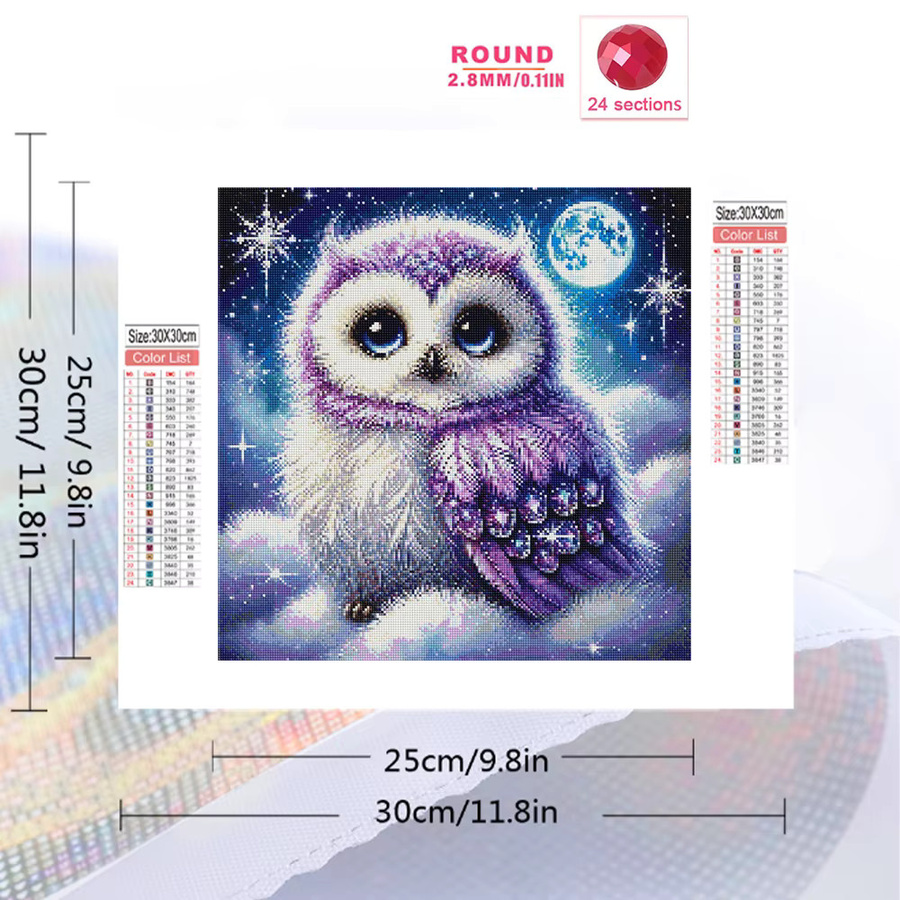 Evershine 5D Diamant-Mosaik DIY Strass-Stickerei Eule mit Mond in Multicolour, Vollbohr-Malerei mit runden Steinen, B/H: 20 x 20 cm - Bild 2