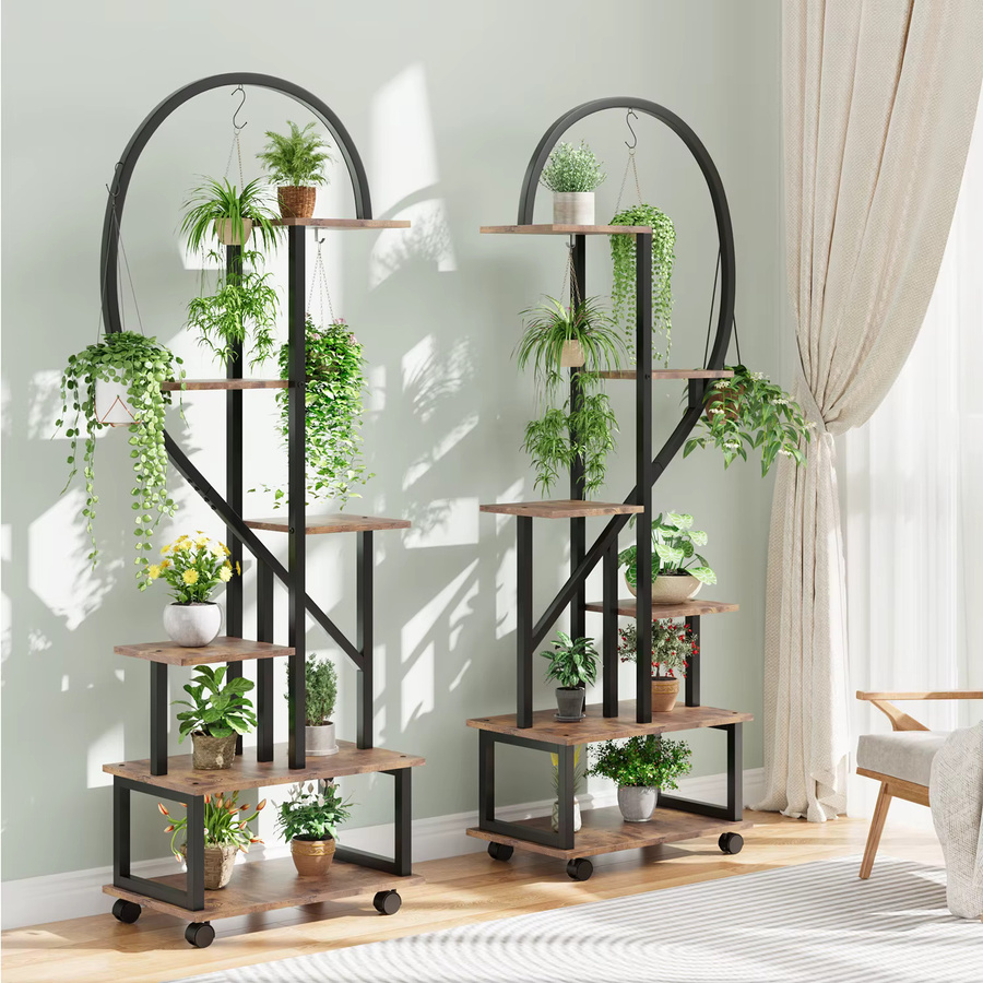 HiMISS 2er-Pack Pflanzenständer aus Metall in Schwarz Matt mit offenen Regalen für Wohnzimmer, Garten, Balkon und Terrasse - Bild 2