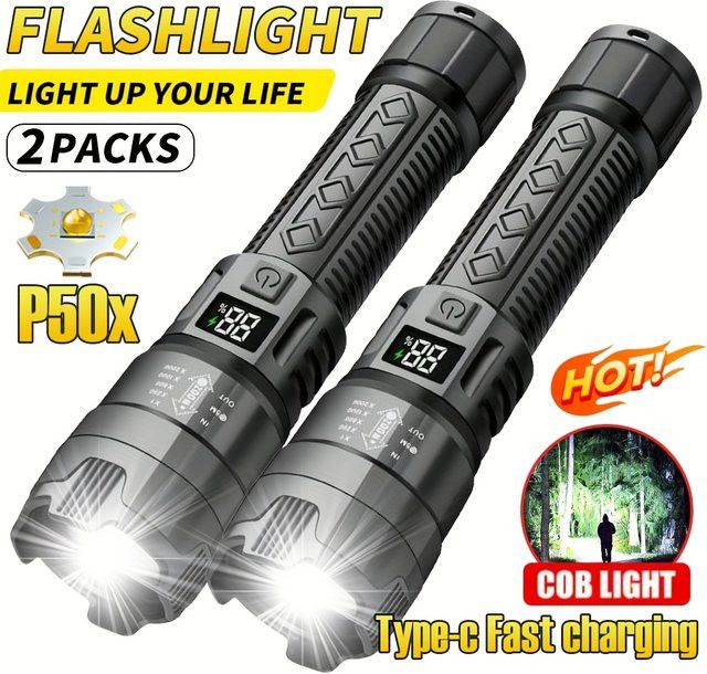 Swiatla USB-C wiederaufladbare LED-Taschenlampe mit 100.000 lm, ultrahell, zoombar und 3 Modi für Camping und Notfälle - Bild 1
