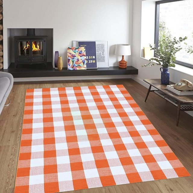 Lodestar Teppich Orange Kariert, Rutschfeste Fußmatte aus Polyester für Wohnzimmer, Schlafzimmer und Eingangsbereich, B/T: 60 x 40 cm - Bild 1