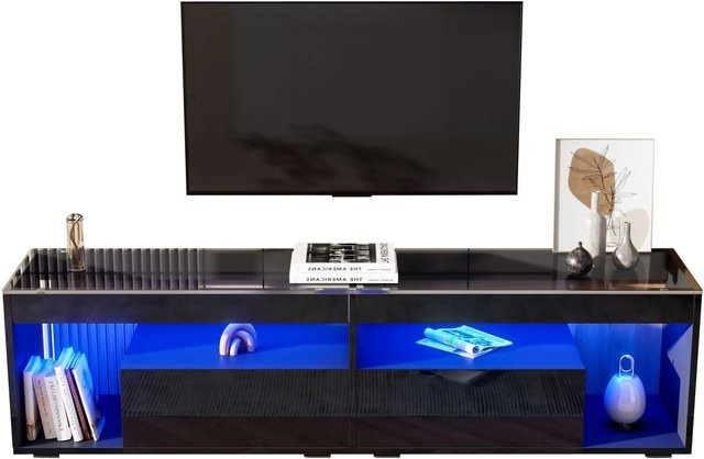 okwish TV Schrank in Schwarz mit Hochglanz-Optik, LED-Beleuchtung und Schubladen für dein Wohnzimmer, B/T/H: 180 x 40 x 46 cm - Bild 1