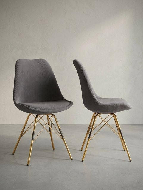 2er Set Esszimmerstühle KADIMA DESIGN im Skandinavischen Design aus Cordstoff mit Metallgestell, Anthrazit, B: 48 cm, T: 58 cm, H: 85 cm - Bild 1