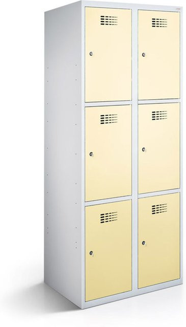 rotstahl Fächerschrank mit 6 Fächern aus Stahlblech, Korpus lichtgrau und Türen elfenbein/beige, B/T/H: 80 x 50 x 180 cm - Bild 1