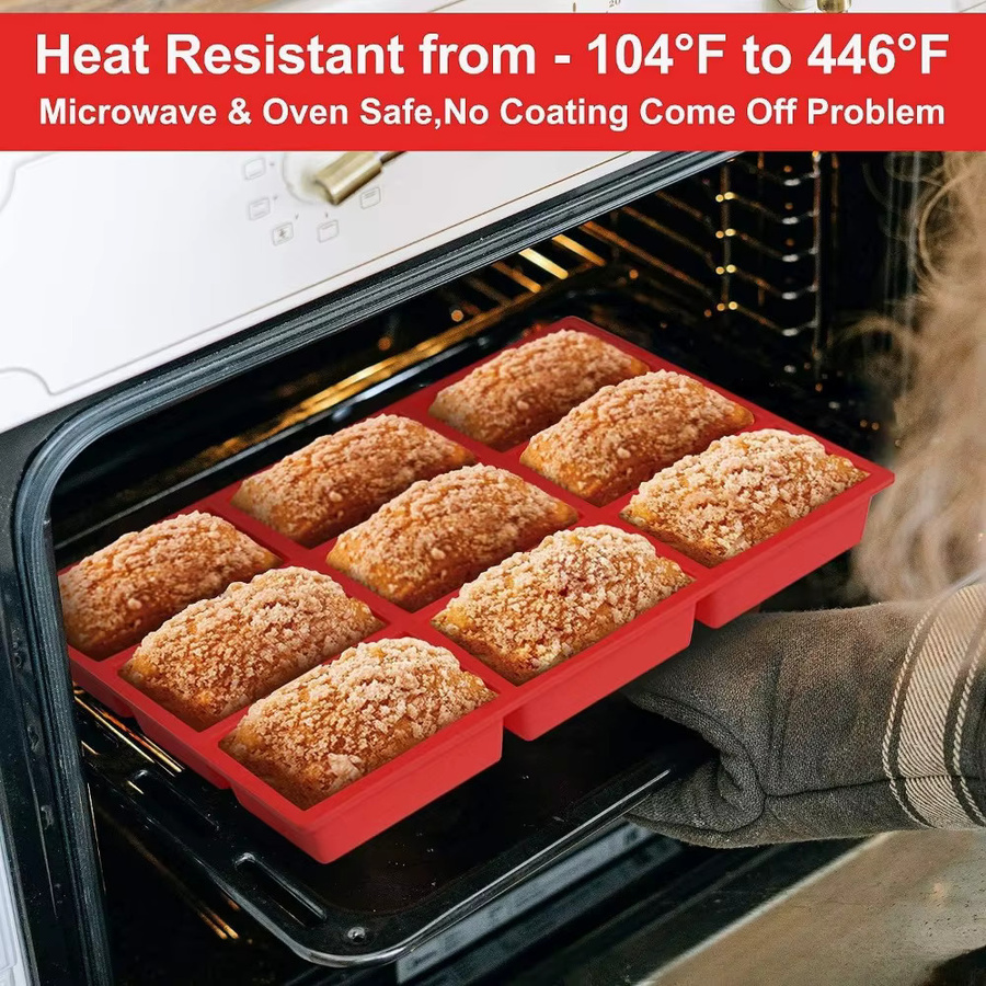 FEB.WIND Silikon-Brotform mit 9 Mulden, antihaftbeschichtete Backform in Rot für Brownies, Muffins und Hackbraten - Bild 4