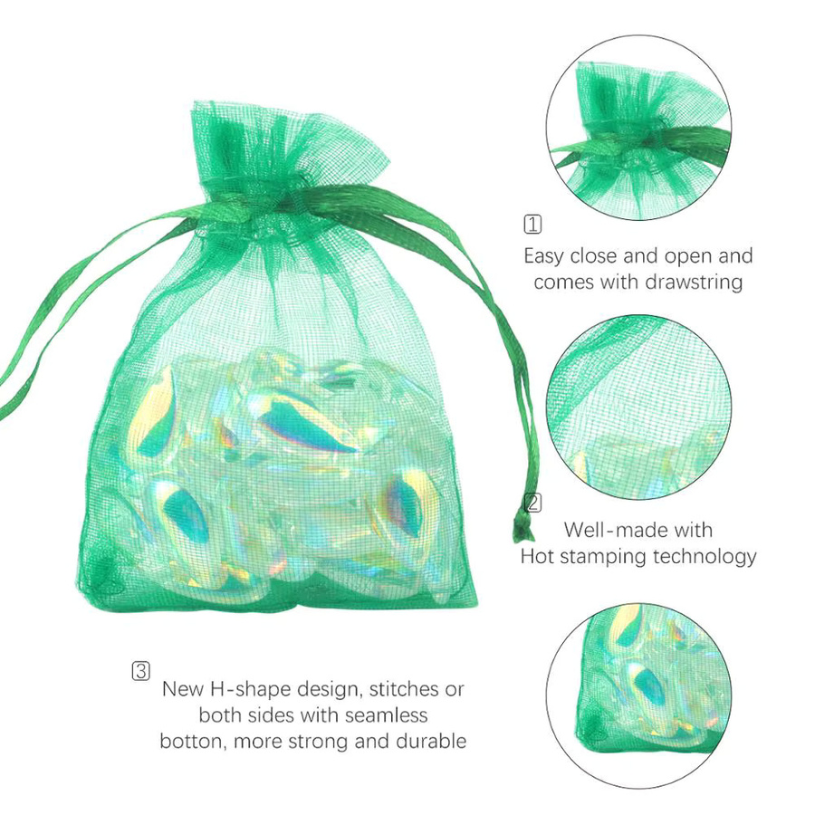 100er Set QIAO Organza Beutel in Gelb und Multicolour mit Kordelzug für Schmuck, Süßigkeiten und Geschenke zu Weihnachten oder Hochzeiten - Bild 2