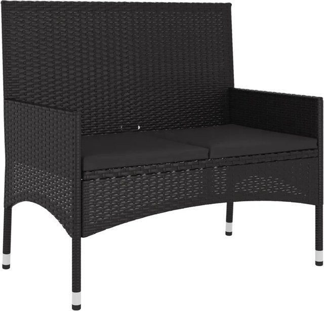 furnicato Gartenbank 2-Sitzer aus Poly Rattan mit Kissen in Schwarz, B/T/H: 110 x 51 x 85 cm - Bild 1