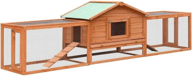 vidaXL Kaninchenstall aus Kiefern- und Tannenholz in Braun, B/T/H: 310 x 70 x 87 cm - Bild 1