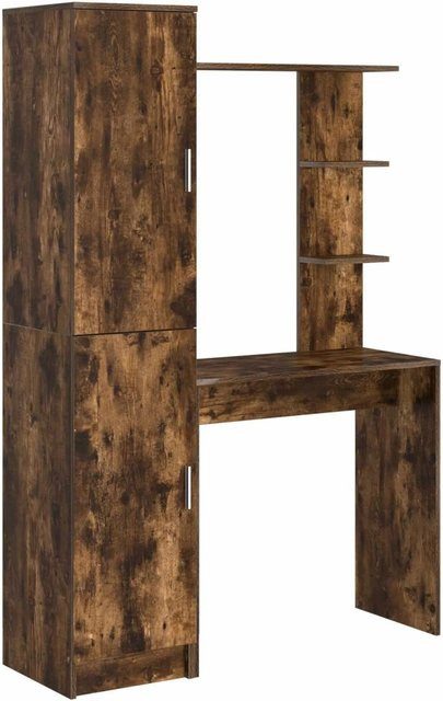 vidaXL Schreibtisch-Set aus Holzwerkstoff in Raucheiche, 2-teilig bestehend aus Tisch und Hochboard, modern für Büro und Home-Office - Bild 1