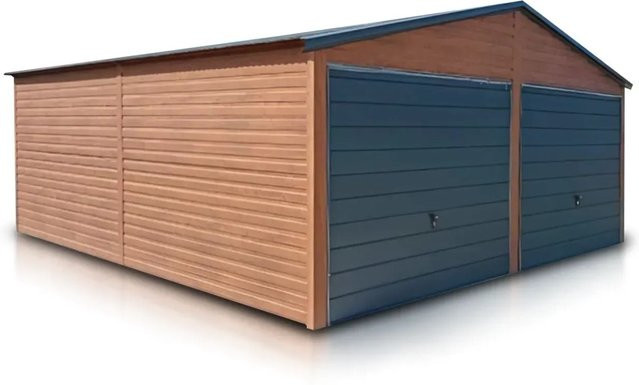 Liderstal Einzelgarage Premium aus Trapezprofilblech in Golden Eiche und Graphit mit Up-and-Over Tor, Kippvorrichtung und Antrieb, B/T/H: 600 x 300 x 600 cm - Bild 1