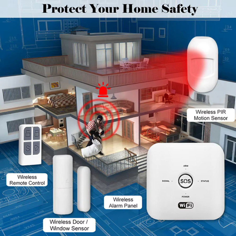 Onenuo Smart Home Security Alarmsystem mit Tür- und Bewegungssensor, WLAN Anti-Diebstahl-System mit 80dB Alarm und Tuya Smart App Steuerung, Weiß - Bild 2