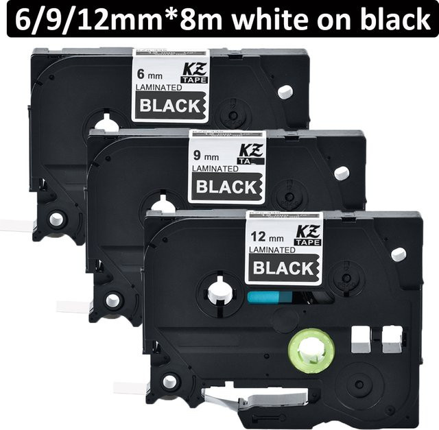 Kompatibles Brother Etikettenband Weiß auf Schwarz für Brother P-touch PTH110 und PTD210, Breite: 9 mm oder 12 mm - Bild 1