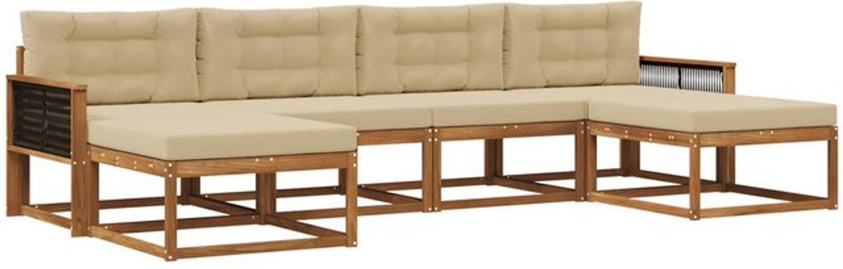 Modernes 6-teiliges Outdoor-Sofagarnitur Loungemöbel aus Akazie-Holz mit Kissen von vidaXL in Natur und Beige - Bild 1