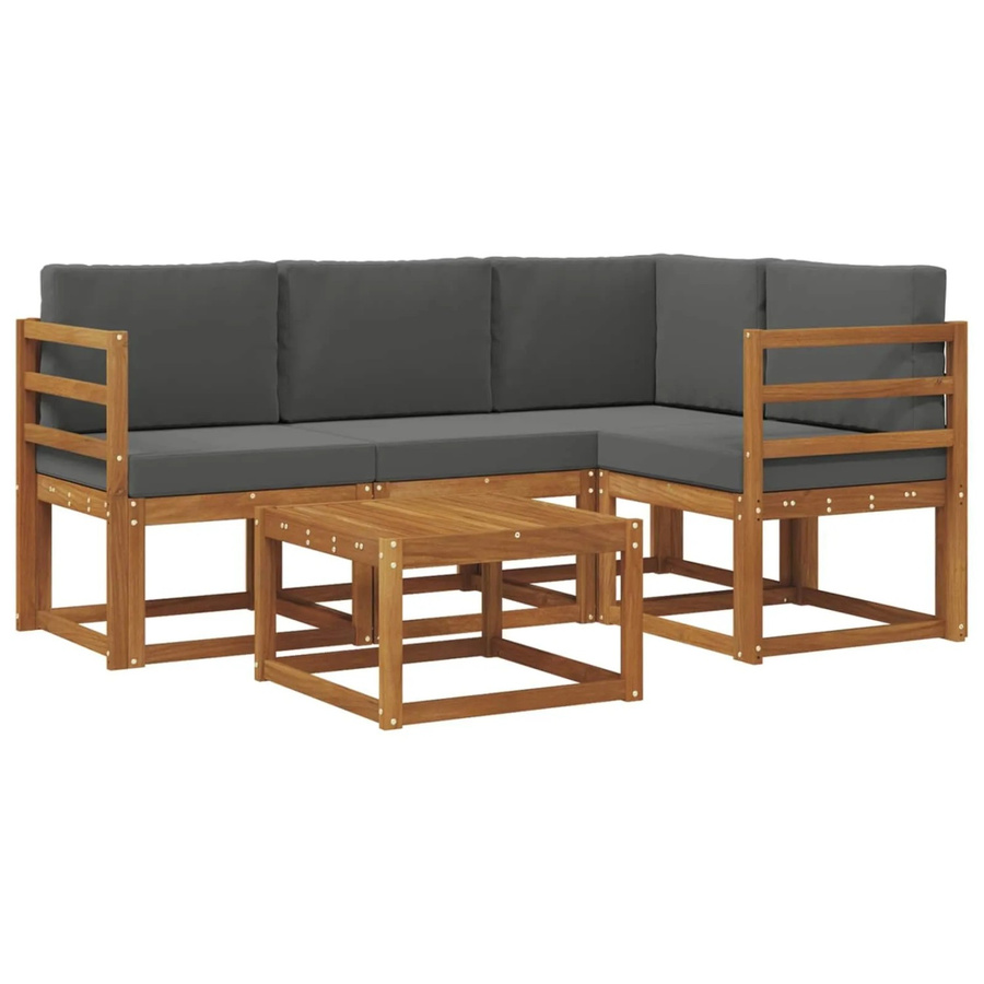 vidaXL Outdoor-Sofagarnitur L-Form aus Akazienholz mit 5 Kissen in Anthrazit und Natur - Bild 2
