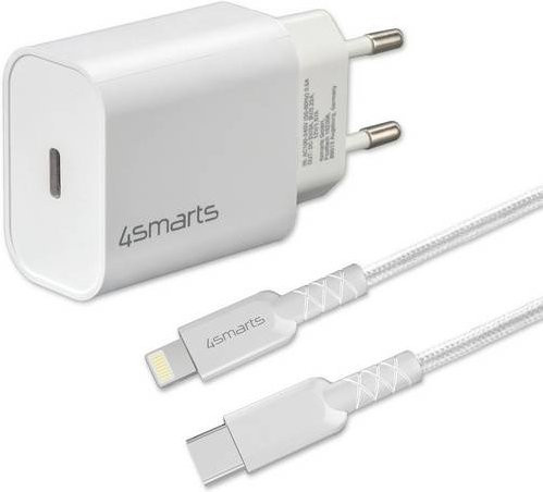 4Smarts USB Ladegerät 20W mit USB-C und Lightning Anschlüssen, USB Power Delivery, Weiß - Bild 1