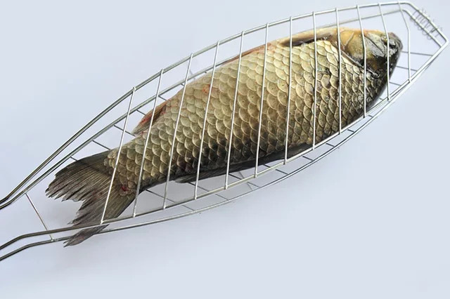HOCOSHINE Grillkorb aus Metall mit Antihaftbeschichtung und Klappgriff in Silber für Fisch und Gemüse - Bild 1