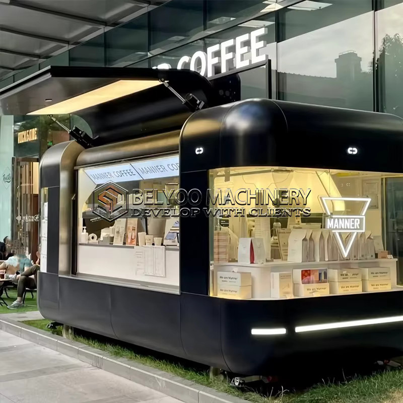 BELYOO Mobiler Kaffeeanhänger in Schwarz als Streetfood-Kiosk mit voll ausgestatteter Küche und Catering-Truck - Bild 5
