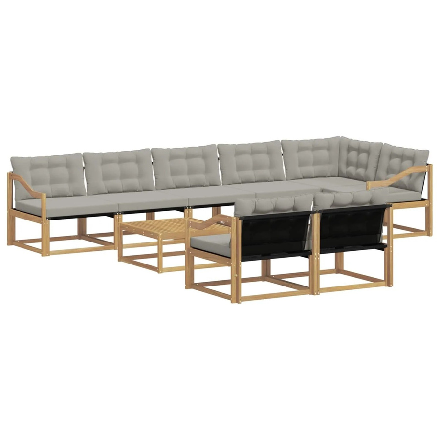 vidaXL Outdoor-Sofagarnitur aus Akazienholz mit Textilene und Polstern, 9-teiliges L-Shape Set, Weiß-hellgrau, B/T/H: 79 x 79 x 37 cm - Bild 2