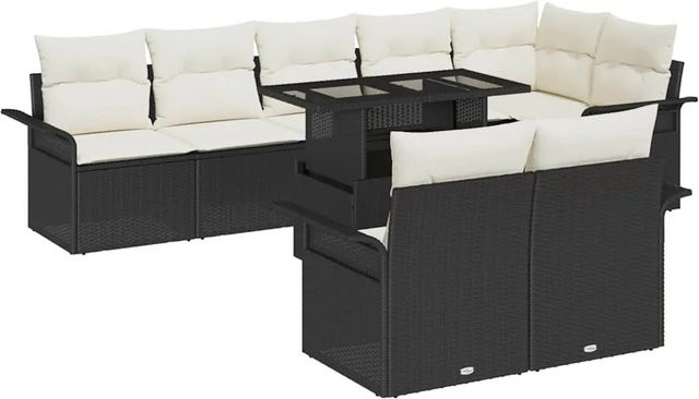 vidaXL Garten-Sofa-Set aus Poly Rattan mit 9 Teilen und Kissen in Schwarz-Creme - Bild 1