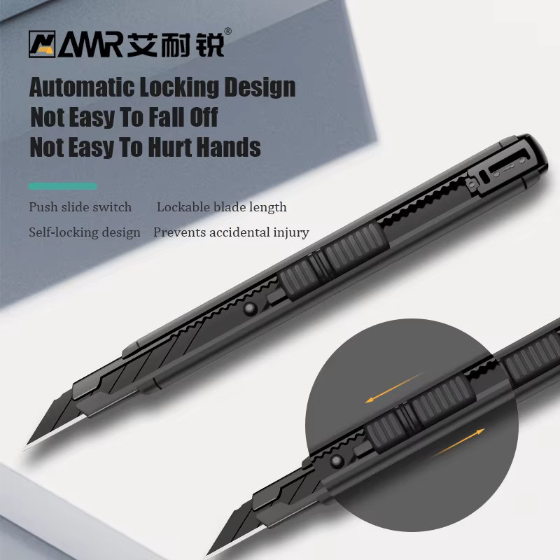 AMR Allzweckmesser aus Aluminiumlegierung in Schwarz mit 18mm Carbonstahl-Snap-Off-Klinge und Bruchschneider - Bild 2