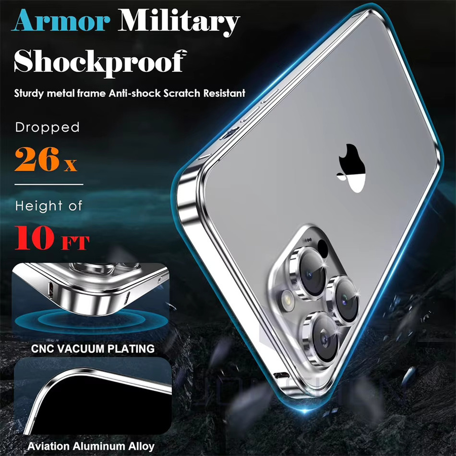 JONEHEN Luxus Aluminium Metall Bumper Case für iPhone 12 13 14 15 16 17 Pro Max in Blau und Silber - Bild 2