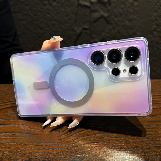 Bunte Laser MagSafe Schutzhülle für Samsung S24 Plus, S25 und S26 Ultra, transparente stoßfeste Hülle mit kabellosem Laden, Multicolor - Bild 1