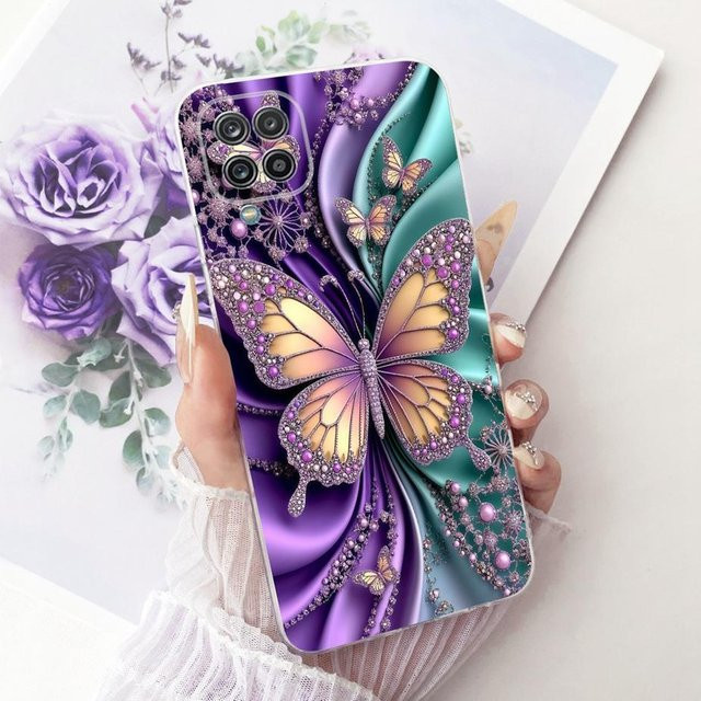 Samsung Galaxy A12 M12 F12 Handyhülle mit Schmetterlings-Design, weiche und dünne Schutzhülle, Multicolour - Bild 1