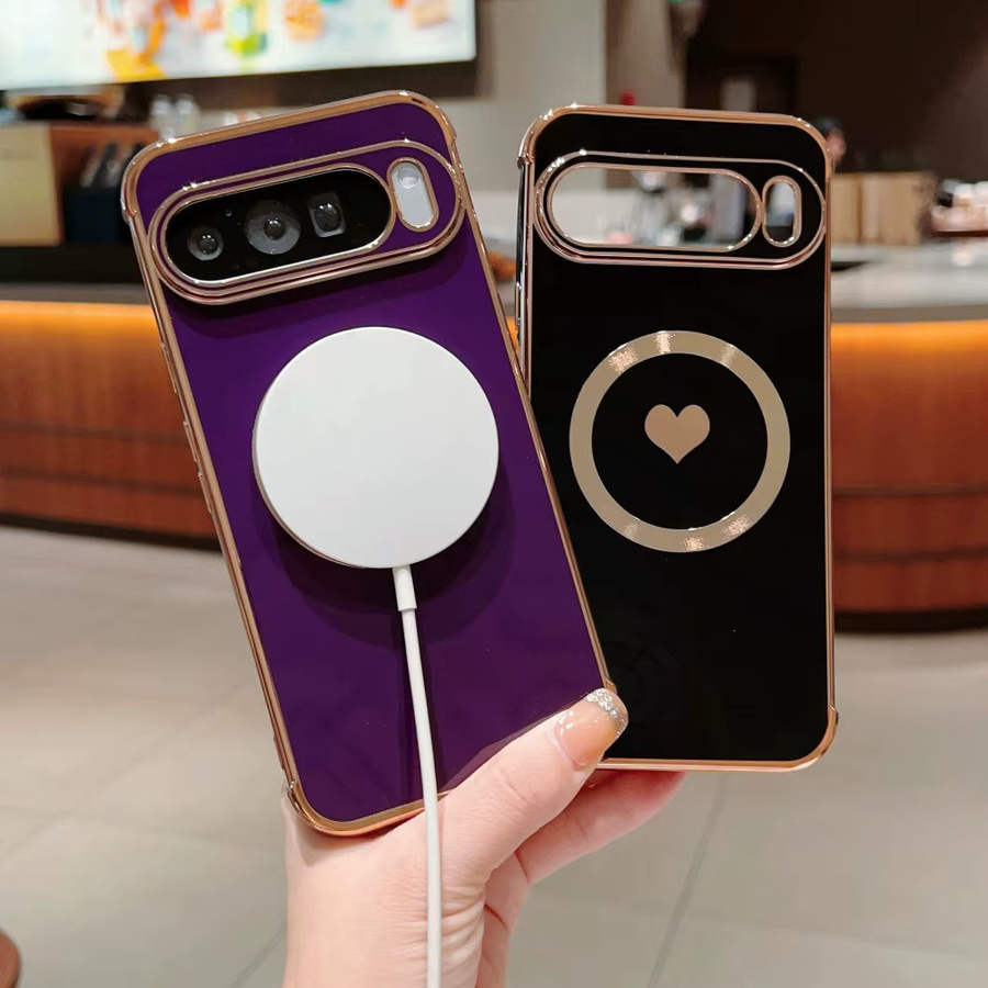 Stoßfeste Google Handyhülle mit Herz-Muster und magnetischer Ladefunktion in Purple für Google Pixel 8 9 10 Pro XL 10A 9A 8A - Bild 2