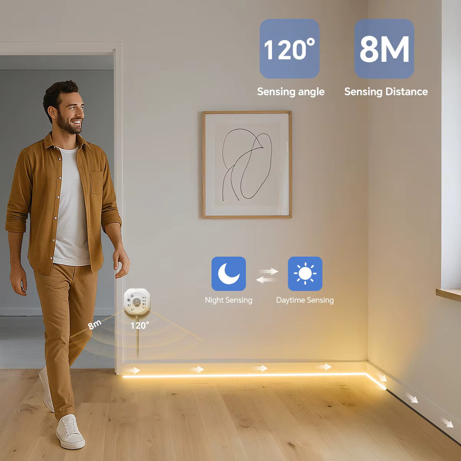 CHNAITEKE RGBIC LED-Streifen mit Bewegungssensor, WS2811 Smart Motion Sensor Lichtband in Multicolour, 24 V DC, ideal für Treppen, Schrank und Korridor - Bild 3