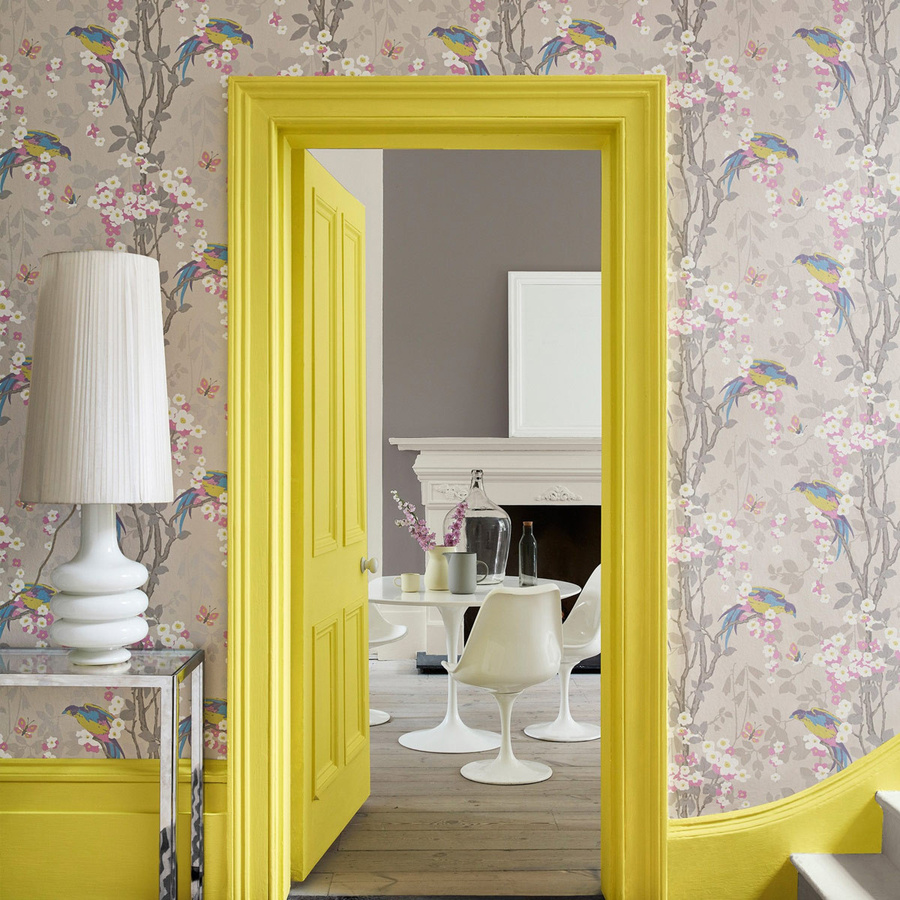 Little Greene Tapete Loriini Dorian in Grau und Mehrfarbig mit floralem und botanischem Muster aus Vlies - Bild 1