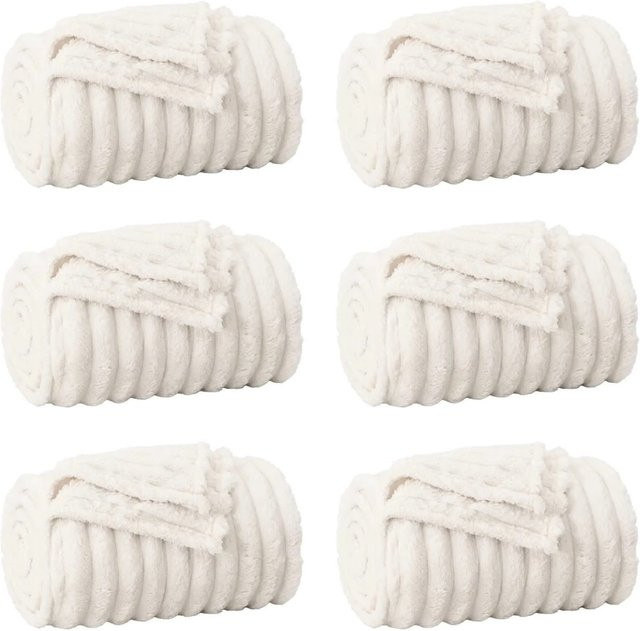 6er-Set vidaXL Wohndecken aus Fleece in Creme, B: 240 cm, T: 220 cm - Bild 1