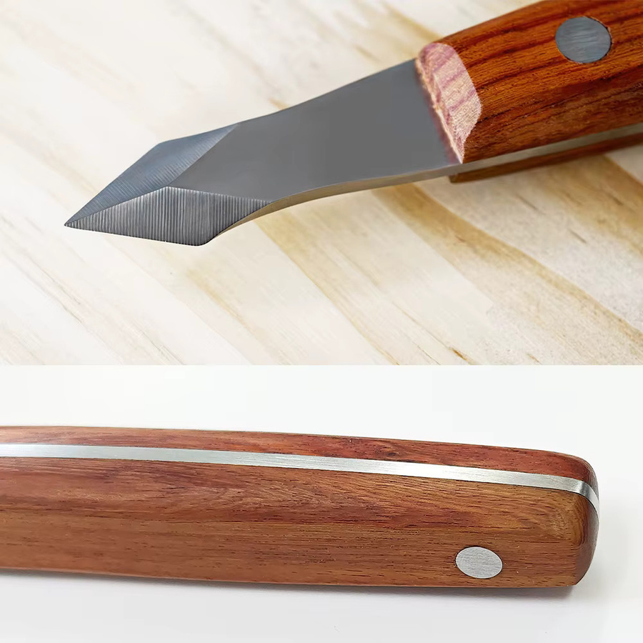 Allsome Markierungsmesser für die Holzbearbeitung aus Kohlenstoffstahl mit Holzgriff und Lederscheide, 7,6 Zoll - Bild 2