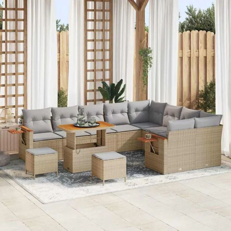 vidaxl Garten-Sofa-Set aus Poly-Rattan mit 12 Kissen in Beige, modern - Bild 1