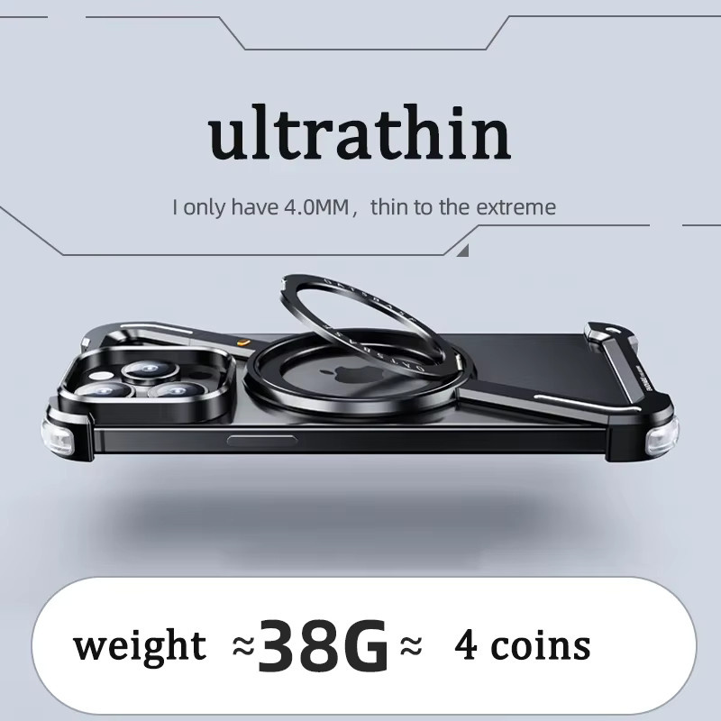 Magnetische Luxus Handyhülle aus Titanlegierung für iPhone 13 14 15 Pro Max Plus in Schwarz mit 360 Grad Halterung und stoßfestem Randlos-Design - Bild 5