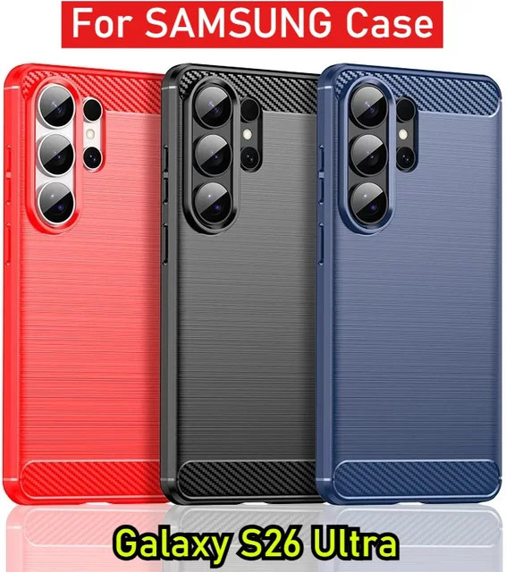 Stoßfeste Silikon-Handyhülle mit Kohlefaser-Muster für Samsung Galaxy S26 S25 S24 S23 Plus Ultra FE in Blau - Bild 1