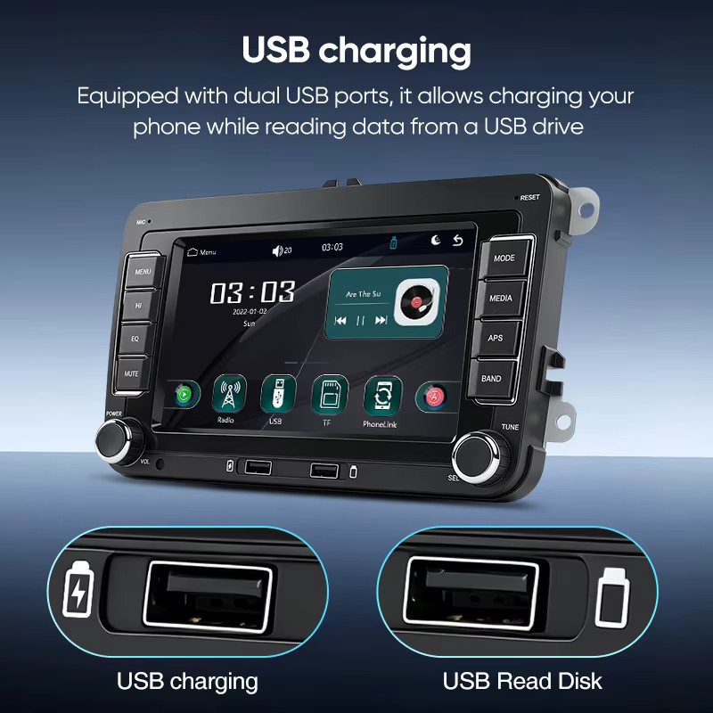 AINAVI 7 Zoll Autoradio mit kabellosem Carplay und Android Auto, HD IPS Touchscreen und Bluetooth, Schwarz, passend für VW Golf 5, T5, Polo 5, Golf 6, Golf Plus, Passat B6, B7, Tiguan und Jetta MK6 - Bild 5