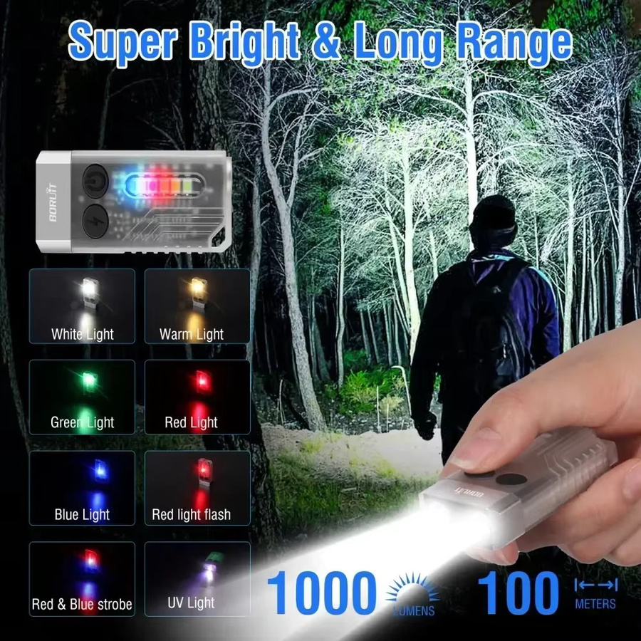 BORUiT V10 Schlüsselanhänger UV LED EDC Taschenlampe mit Typ C Ladeanschluss und Magnet - Bild 3