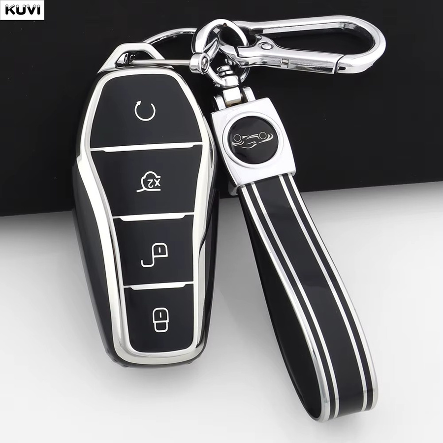 Kuvi TPU Autoschlüsselhülle für BYD Qin Plus dmi, Atto 3, Han EV und Dolphin mit 4-Tasten-Modus und Schlüsselanhänger - Bild 1