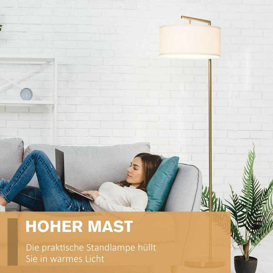 HOMCOM Stehlampe modern aus Stahl und Leinen in Weiß und Gold mit E27 Sockel, B/T/H: 47 x 37 x 153 cm - Bild 2