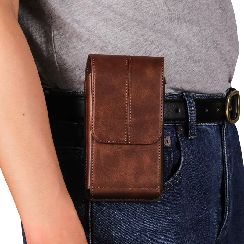 Luxus Leder Handyhülle mit Gürtelclip für Apple iPhone 17/16/15/14/13/12 Pro Max Plus in Braun - Bild 2