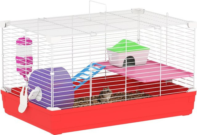 Pawut Hamsterkooi als 2-lagiges Kleintiergehege mit Laufrad, Leiter, Futternapf und herausnehmbarem Boden - Bild 1