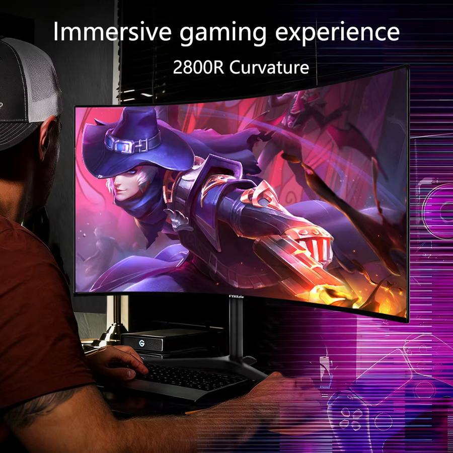 FYHXele Curved Gaming Monitor 27 Zoll, FHD 1080P, 100Hz, CSOT HVA Panel, 2ms, R2800, 99% sRGB, Schwarz - Bild 3