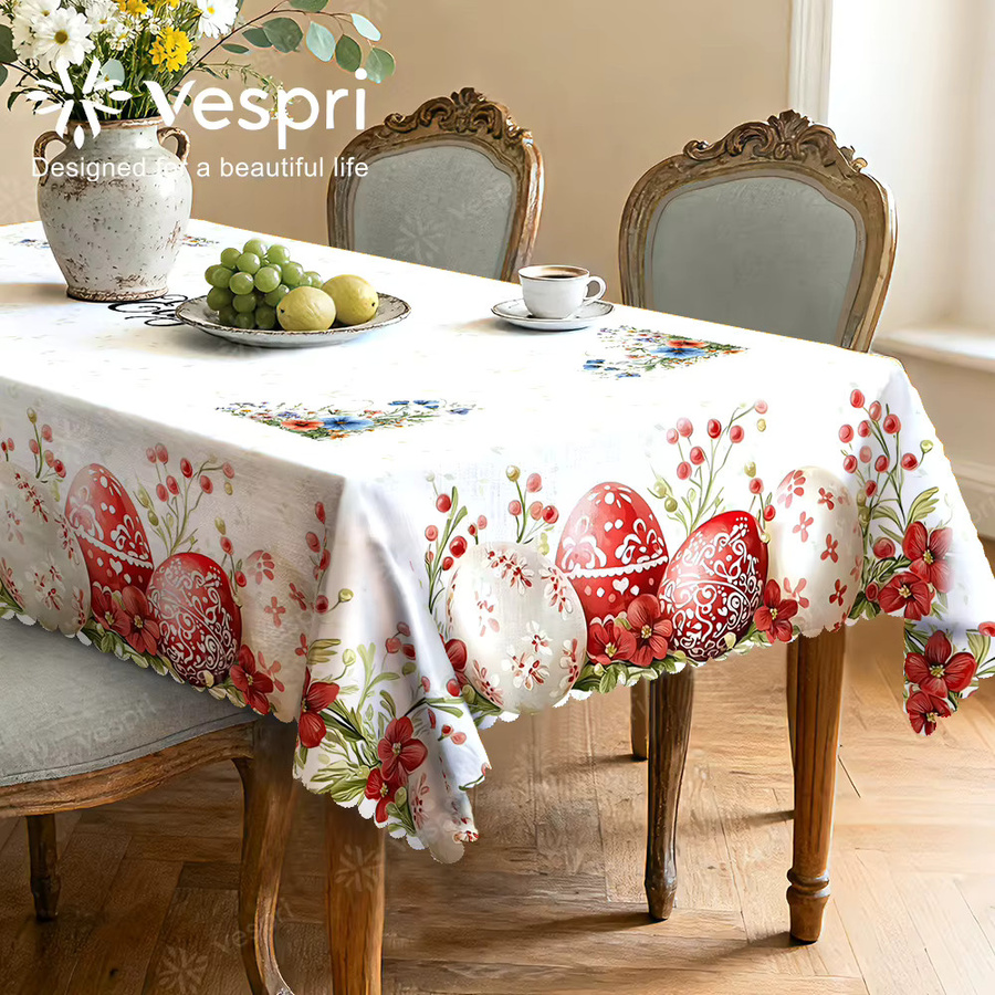 Vespri Oster-Tischdecke mit floralem Design und roten Eiern, mehrfarbig, Polyester - Bild 3