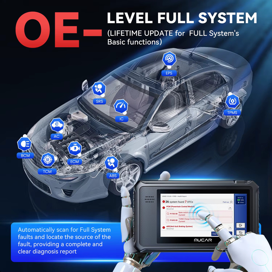 MUCAR VO6 OBD2-Scanner Auto-Diagnosegerät mit 28 Reset-Funktionen und Vollsystem-Diagnose in Schwarz - Bild 3