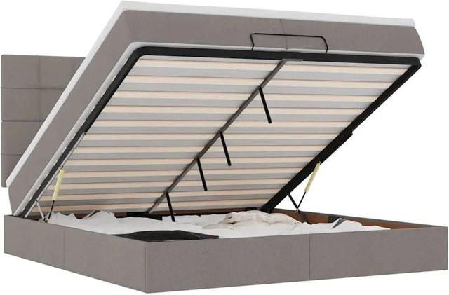 vidaXL Ottoman-Bett mit Matratzen, LED-Unterbettbeleuchtung und USB-Ladeport, Taupe, B/T: 200 x 200 cm - Bild 1