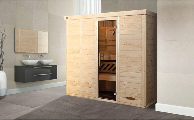WEKA Massivholzsauna Kemi aus Fichtenholz in Braun, B/T/H: 245 x 193 x 200 cm - Bild 1