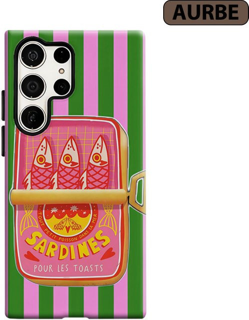 Aurbe Handyhülle für Samsung Galaxy S26 S25 S24 S23 Ultra Plus HD Hard Case mit Sardines Design in Grün-Rosa-Streifen - Bild 1